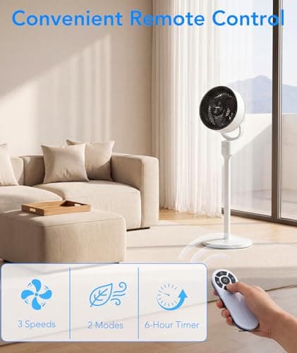COWSAR Standing Fan for Bedroom, 80° Oscillation Fan with Remote, 30dB Quiet Floor Fan, Pedestal Air Circulator Fan for Room, 3 Speeds, 6H Timer, 2 Heights, 90° Vertical, Aroma Box, White - Thumbnail 5