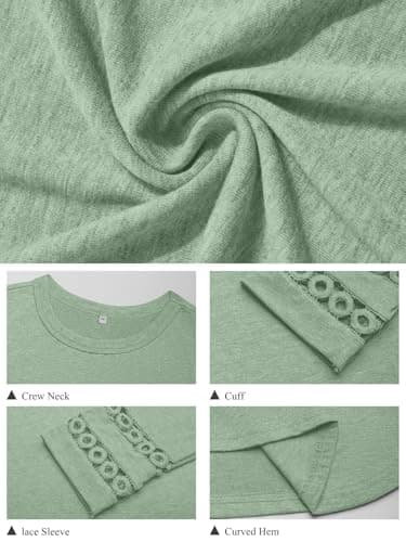 GKBK Womens Long Sleeve Tops Business Dressy Casual Blouses Crewneck Loose Fit Lightweight T Shirts Cute Work Tee Ladies Tunic 2025 Fall Winter Fashion Clothes Trendy Outfits Light Green S - Thumbnail 4