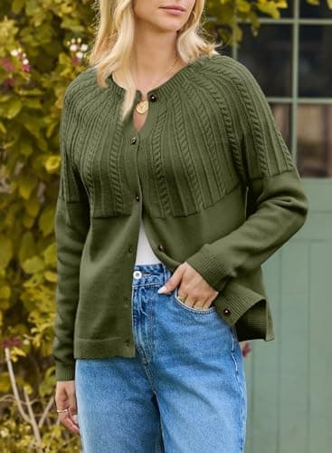 Dokotoo Cardigan Sweaters for Women Lightweight 2026 Fall Outfits Fashion Trendy Women's Open Front Business Casual Crewneck Crochet Knit Womens Cardigans Winter Sweaters Mist Green - Thumbnail 3