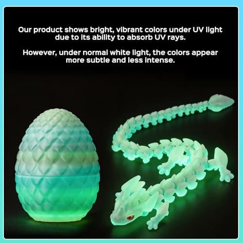 FESTIVALCOS Colorful Articulated 3D Print Dragon Egg - 12 Inch Movable Dragon Toy for Boys | Prefilled Easter Eggs & Fantasy Animal Model | Decorative Gift (Glow-in-the-Dark) - Thumbnail 4