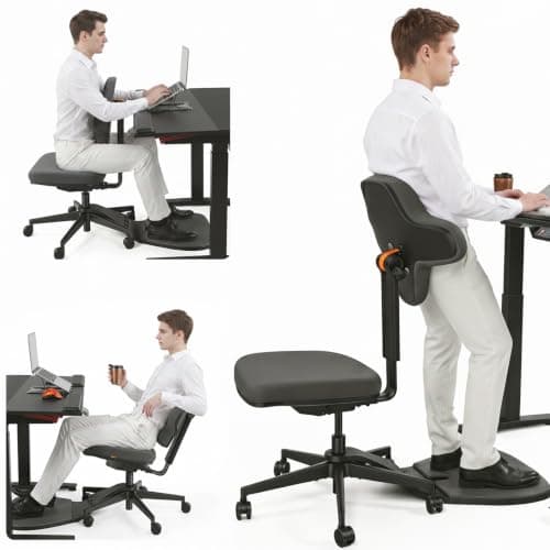 Newtral Standing Desk Chair, Standing Mate Chair for Sit-Stand, Ergonomic Leaning Perch Chair with Anti-Fatigue Mat, Standing Stool, Saddle Chair, Height Adjustable Home Office Posture Seat-MT-L-DG