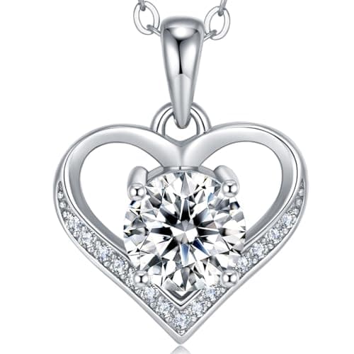 JACUPO Moissanite Necklace for Women 1CT Heart Brilliant Heart Pendant Necklace D Color VVS1 S925 Sterling Silver Jewelry 18K White Gold Plated for Love Friend Mother’s Day Christmas Anniversary Birthday Gift for Wife Her Convey I Love You Message 18inch(for Friend)