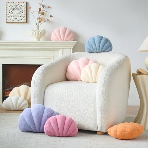 Mepherl Pink Purple Seashell Throw Pillows,13 Inch Shell Shaped Pillows Decorative Throw Pillow,Soft Seashell Plush Pillow Cushion for Bed Couch Living Room Home Decor - Thumbnail 4