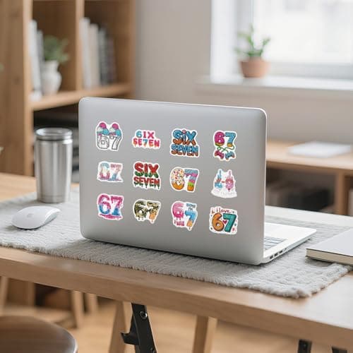 100Pcs Six Seven Stickers Pack Waterproof Vinyl Decals 67 Stickers for Laptop Skateboard Phone Guitar Travel Case Bike, Cartoon Style for Teenagers and Adults (c) - Thumbnail 2