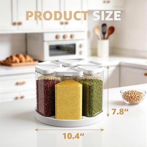 Slow Slog 6-Grid Rotating Grain Storage Bins & Pantry Food Organizer, Dry Food Canister Set for Cereal, Grain, Snacks, Coffee Beans, Kitchen Countertop Storage - Thumbnail 2