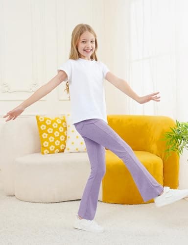 Felpur Girls Flare Leggings Kids High Waist Bell Bottom Pants Casual Leggings for Teen Girls Dark Blue/Purple/Khahi 8-9Year - Thumbnail 4