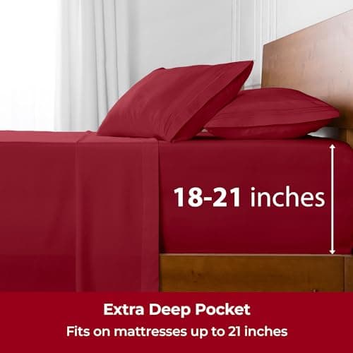 Mellanni Extra Deep Twin Sheets - 3 PC Iconic Collection Bedding - Hotel Luxury, Ultra Soft, Cooling Bed Sheets - Wrinkle, Fade, Stain Resistant (Twin, Brick Red) - Thumbnail 6