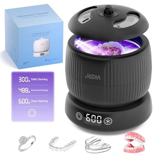 JEDIA Ultrasonic Retainer Cleaner Machine with 4 Modes – 45kHz 180ML Ultrasonic Cleaner for Retainer,Denture,Mouth Guard,Ring,Jewelry,Leak-Proof Detachable Tank & Base, Easy-to-Clean
