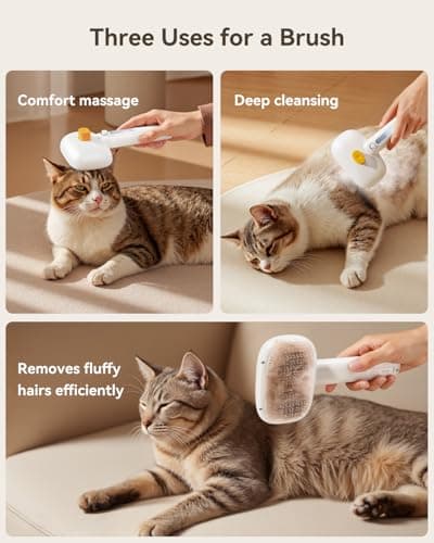 ROJECO 3-in-1 Pet Steam Brush for Cats&Dogs-Pet Spray Hair Removal Detangling Comb with Adjustable Mist,Handheld Deshedding Grooming Tool for Long/Short Hair,Massage Brush & Shedding Control,Cordless - Thumbnail 5