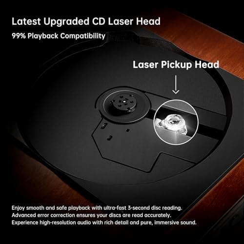 Portable Bluetooth CD Player for Home, Retro Desktop CD Player with AUX/SPDIF Output for External Speakers, CD/CD-R/MP3 Playback, Remote Control, Wooden Design - Thumbnail 6