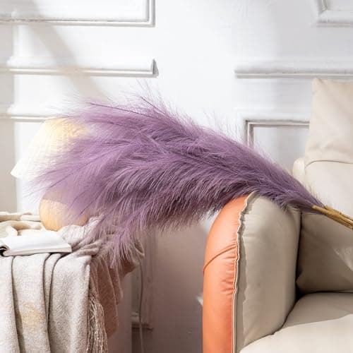 Acfruits 12 Pcs Lavender Purple Faux Pampas Grass Decor 38"/3.1FT Tall Fake Pompas Floral Large Artificial Pompous Grass Branches Plants for Floor Vase Filler Home Boho Decoration - Thumbnail 2