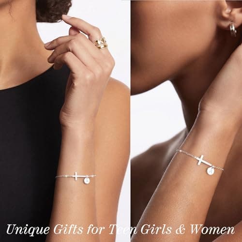 Btysun Religious Gifts for Women, Mothers Day Gifts from Daughter Cross Bracelets for Women I Initial Bracelet Christian Confirmation Gift Baptism Communion Faith Jewelry - Thumbnail 3