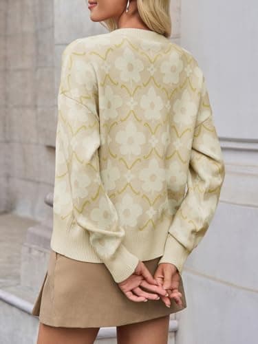 Saodimallsu Womens Floral Cardigan Sweaters Long Sleeve Open Front Button Down Knit Sweater Coat Outwear Fall 2026 Apricot - Thumbnail 4