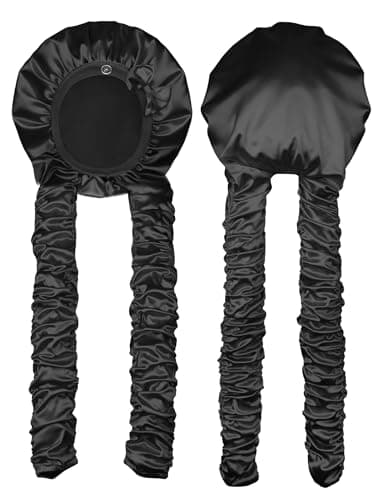 Vettres Heatless Curl Satin Bonnet for Sleeping, No Slip Sleep Bonnet with Long Curling Ribbons for Braids & Long Hair Black - Image 1