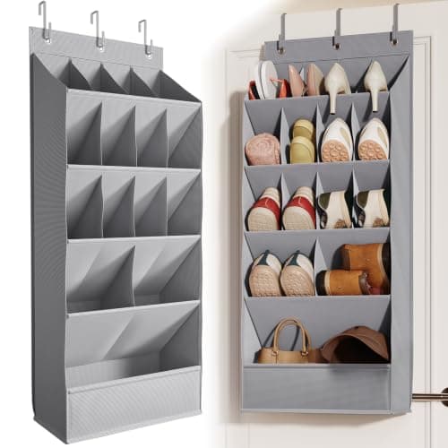 Mefirt Over the Door Shoe Rack for Closet Fit 18+ Pairs, Door Shoe Organizer with Large Breathable Pockets, Hanging Shoes Rack Fit Boots, Behind the Door Shoe Holder for Categorized Storage, Grey ﻿ - Image 1