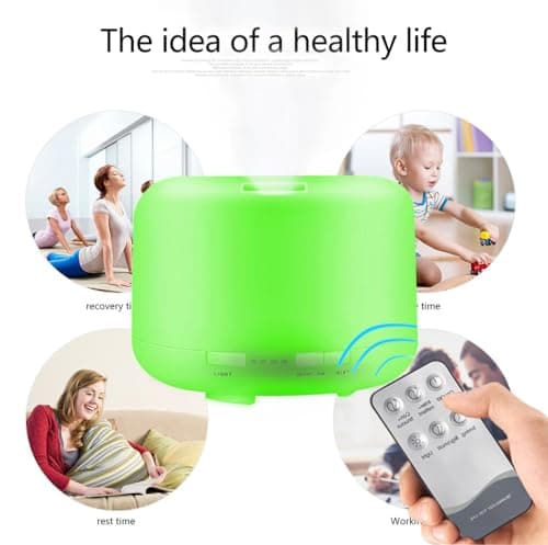 LSLCQW 500ml Essential Oil Diffuser with Remote Control, Premium Ultrasonic Aromatherapy Diffusers Scent Humidifier Vaporizer Auto-Off Timer for Large Room Home, Yellow (White) - Thumbnail 5