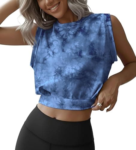 JINKESI Women Workout Crop Tank Tops Sleeveless Athletic Yoga Tops Running Gym Crop Workout Tank Tops TD Dark Blue-XL - Image 1