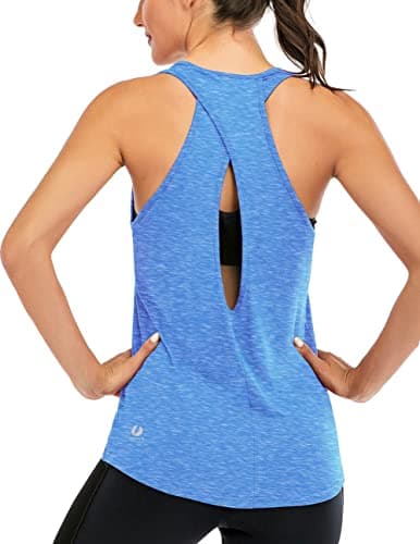 ICTIVE Womens Cross Backless Workout Tops for Women Racerback Open Back Shirts Athletic Sleeveless Clothes Light Blue XL - Image 1