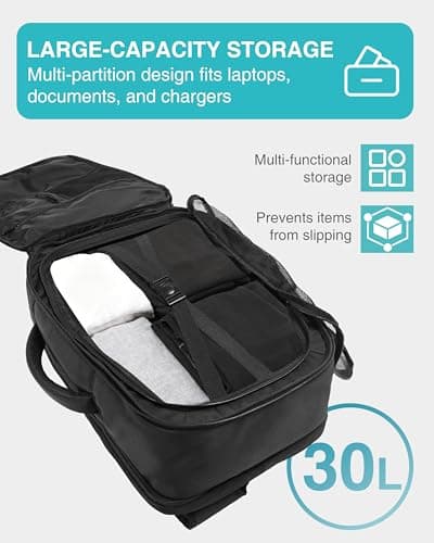 Moysoon TSA-Friendly Travel Backpack with Laptop Compartment, 30L Carry-On Backpack for Men & Women, 180° Lay-Flat Design, Waterproof & Durable 1000D Oxford, Fits 15.6" Laptop - Thumbnail 4