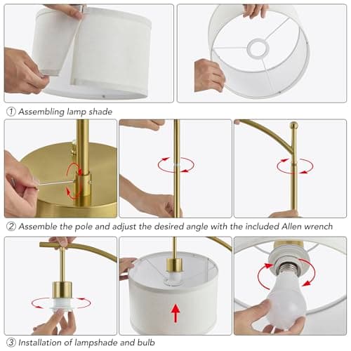 Hikczc Table Lamp for Living Room Bedroom, 23.5" Table Lamp with USB C+A Ports, Bedside Lamp for Nightstand with Linen Lamp Shade, Dimmable LED Bulb Included, Gold - Thumbnail 4