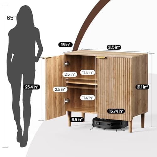 LOOMORA Sideboard Buffet Storage Cabinet - Wood Cabinets with Adjustable Shelves Fluted Doors, Anti-Tip Console Table for Kitchen Dining Living Room or Entryway Hallway, Easy Assembly, Natural - Thumbnail 2