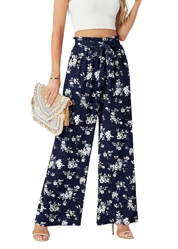 FREEOAK Business Work Pants for Office Ladies Flowy Palazzo Boho Trousers Spring Summer Outfits Wide Leg High Waist - Image 1