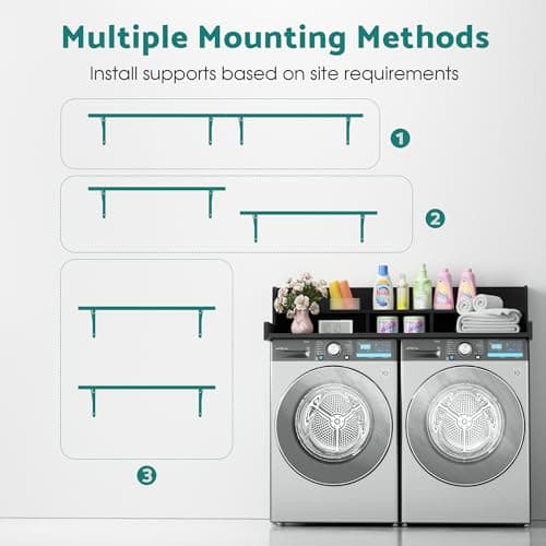 Kikihouse Washer Dryer Countertop with Floating Shelf, Wooden Laundry Countertop Over Washer and Dryer with Storage, 2-Tier Anti-Slip Laundry Machine Topper (Black) - Thumbnail 4