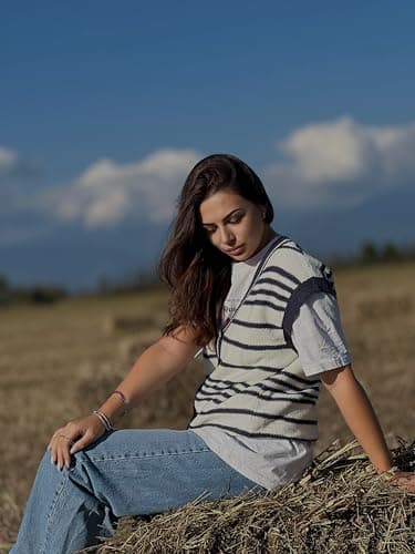 Dokotoo Sweater Vest Women Striped V Neck Button Vest for Women Open Front Womens Vest Top Trendy Womens Sweaters Blue Medium - Thumbnail 5