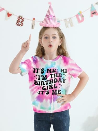 Birthday Girl Shirt Its Me Hi Im The Birthday Girl Its Me T-Shirts Kids Short Sleeve Tee Outfit Size 10-12 Tie Dye Purple - Thumbnail 5