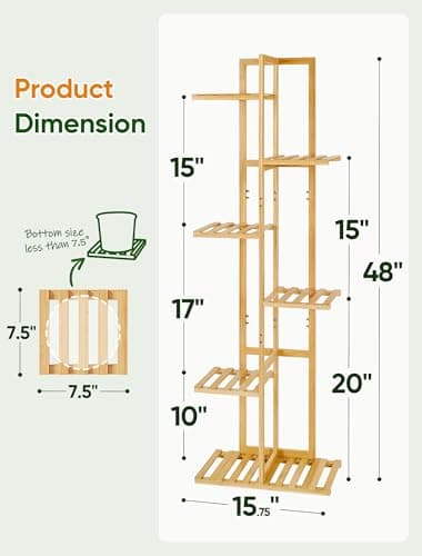 ROSSNY 48 Inch Talll Plant Stand Indoor, 6 Tier 7 Potted Bamboo Plant Stands for Indoor Plants, Corner Plant Stand, Plant Shelf For Indoor, Tiered Plant Stands, Indoor Plant Holder, Natural - Thumbnail 4