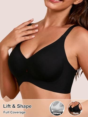 COCOMARTS Jelly Bras for Women No Underwire Seamless Push Up Bra Full Support Comfort Bralettes Wireless Plunge Everyday Bra Black 2X-Large - Thumbnail 2