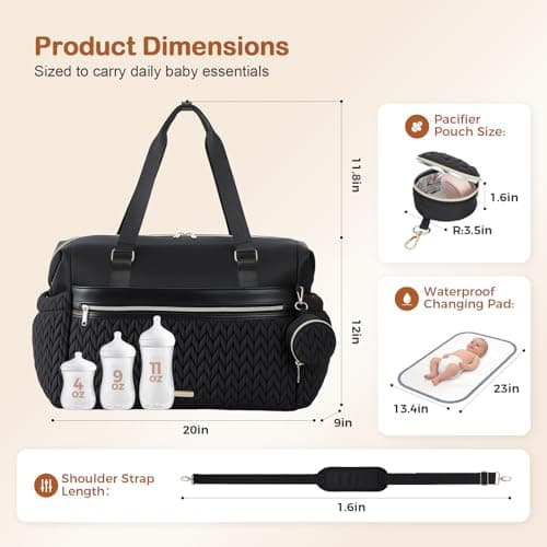 Lekesky Diaper Bag Tote for Mom, 37L Large Diaper Tote Bag, Baby Hospital Bag for Women Labor Delivery, Travel Diaper Bag with Changing Pad, Pacifier Case, Insulated Pockets, Luggage Sleeve, Black - Thumbnail 6