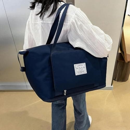 Large Capacity Foldable Travel Bag, Sports Shoulder Bag, Duffel Bag, Wet and Dry Separation, Waterproof Oxford Fabric (Blue, Large) - Thumbnail 4