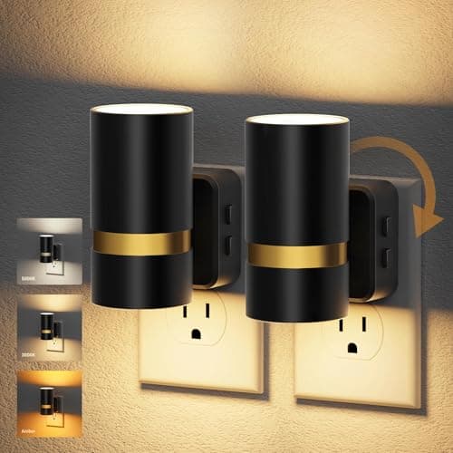 JandCase Night Lights Plug into Wall,2 Pack Amber/3000k/5000K Color Change Night Light with Dusk to Dawn, 3CCT & 10/25/50/75/100LM Dimmable Plug in LED Nightlight for Bedroom, Hallway, Stairs - Image 1