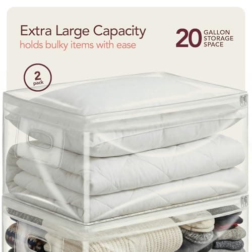 Marknox 20 Gallon Clear Storage Bags with Zipper, 2 Pack Extra Large (15.75 x 26 x 11.9 in) Transparent Plastic Bags for Clothes, Blankets, Quilts & Holiday Storage, Durable Reusable Organizer - Thumbnail 2