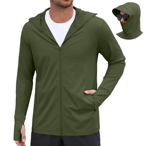 COOFANDY Men's UPF 50+ Sun Protection Hoodie Jacket Lightweight Long Sleeve Sun Shirt for Men Zipper Pocket Hiking Outdoor Army Green - Image 1