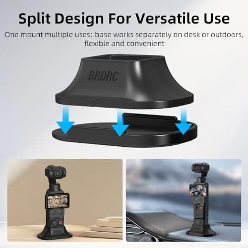 BRDRC Pocket 3 Stand Base Mount for DJI Osmo Pocket 4 / Xtra Muse Acessories, Silicone Detachable Dashboard Car Mount Non-Slip Stable Desktop Table Stand with Adhesive Base Accessory (Black) - Thumbnail 5