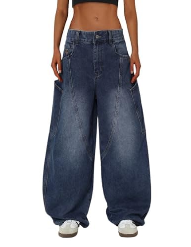 Aelfric Eden Mens Jeans Big Pocket Barrel Pants Loose Oversized Baggy Wide Leg Jean Casual Hip Hop Y2K Denim Pant Streetwear Blue 28 - Image 1