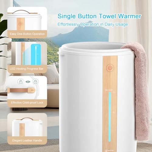Keenray Towel Warmer for Bathroom, Towel Warmer Bucket with Heating Progress Bar, Fragrance Disc Holder, Leather Handle, Auto Shut-Off Towel Bucket Fits Up to Two 40" x 70" Towels, Blankets White - Thumbnail 2
