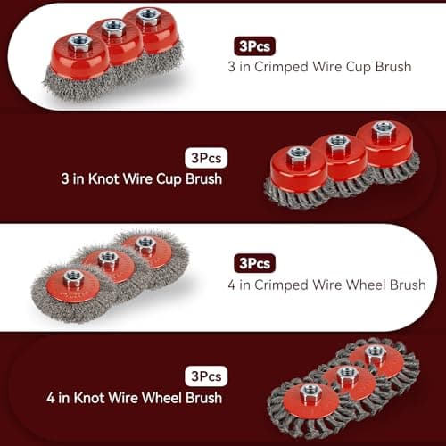 GRENTOOL Wire Wheel Brush for Angle Grinder 12Pack Set, Fit for 4-1/2" Angle Grinder, Heavy Duty Carbon Steel, 5/8"-11 Threaded Arbor, Knot Crimped Wheels Cup Brush for Rust Removal Polishing - Thumbnail 6
