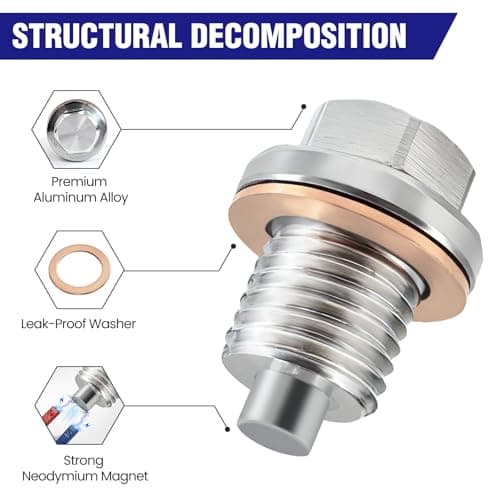 M12x1.25 Magnetic Oil Drain Plug – Strong Magnet Traps Metal Debris to Help Protect Your Engine, Leak-Free Stainless Steel Oil Pan Drain Plug with Extra Copper Washers - Thumbnail 4