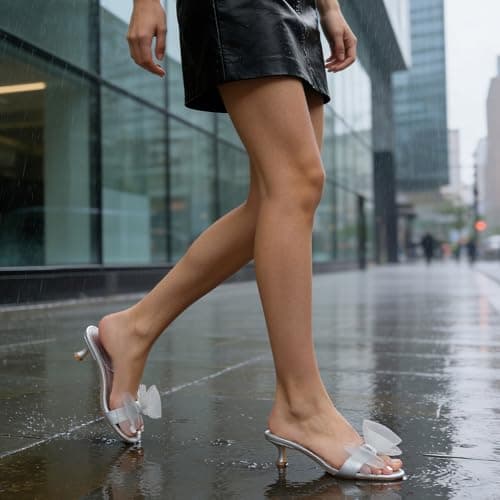 Tarkwa Kitten Heels for Women Open Round Toe Low Heels Sexy Vintage Mules with Bow Slip On Backless Heeled Sandals, Fashion Dress Shoes for Daily, Weeding, Party, Casual Silver 8 - Thumbnail 3