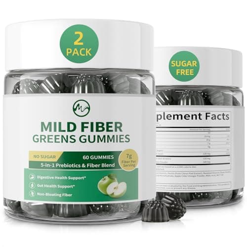 M inch Fiber Gummies for Adults Women Men Sugar Free - Fiber Supplement Support Digestive, Gut & No Bloating* - 7g High Fiber per Serving, Daily & Soluble, 2 Pack, Apple Flavor, Vegan, Non GMO - Image 1