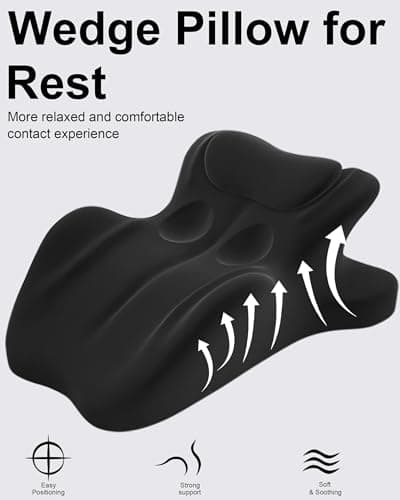 HOMEPAC Ergonomic Memory Foam Wedge Pillow, 27° Angled Support for Neck and Waist, Multi-Position Support Pillow (Black) - Thumbnail 5