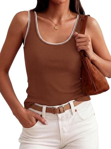 BTFBM Summer Tank Tops for Women 2026 Sleeveless Lightweight Ribbed Knit Shirts Casual Sweater Vest Cute Going Out Top(Brick Red, Large) - Thumbnail 2
