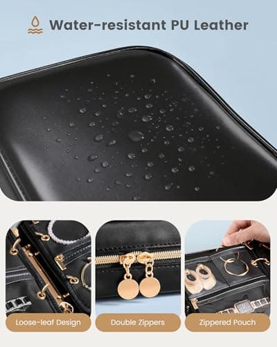 Lolalet Travel Jewelry Notebook Organizer Case, Large Jewelry Binder Book with Individual Pouches, Portable Leather Zippered Bag for Jewelry Storage of Earring, Ring & Necklace, Gift for Women -Black - Thumbnail 5