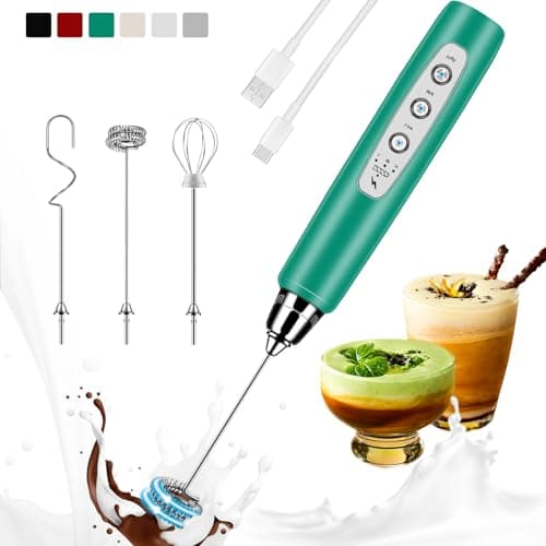 Colarlemo Milk Frother Handheld Rechargeable, Frother Wand Drink Mixer Electric Whisk for Coffee, Detachable With 3 Stainless Whisks, Hand Mixer for Lattes, Cappuccino, Matcha, Egg, No Stand, Green - Image 1
