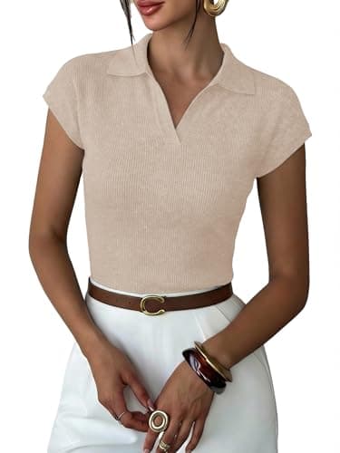 LaGracia Womens Sweater Knit Polo Cap Sleeve Business Casual Tops for Women 2026 - Image 1