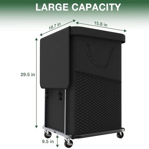40 Gal(150L) High Grade Large Laundry Basket with Wheels, Rolling Laundry Hamper, Laundry Cart with Metal Frame and Removable Bag Design, Suitable for Laundry Room (Black, 150L) - Thumbnail 6