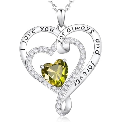925 Sterling Silver Infinity Heart Necklace for Women - August Birthstone Pendant, Adjustable Love Jewelry Gifts, Birthday Anniversary Christmas Valentines Day for Wife Mom Daughter Girlfriend - Image 1